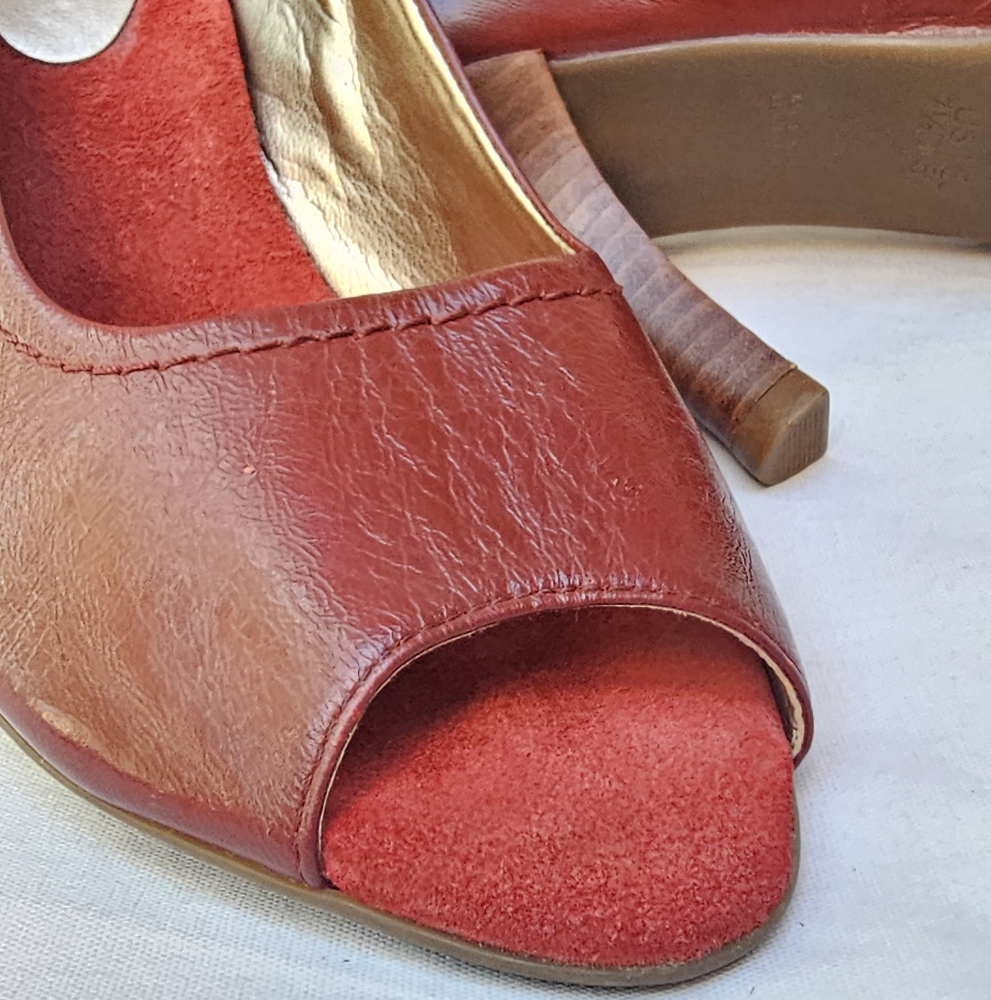 Aerosoles Red Leather Shoes Peep-Toe Heels Rockabilly Pinup Fall Autumn Size 7.5 - Picture 11 of 14